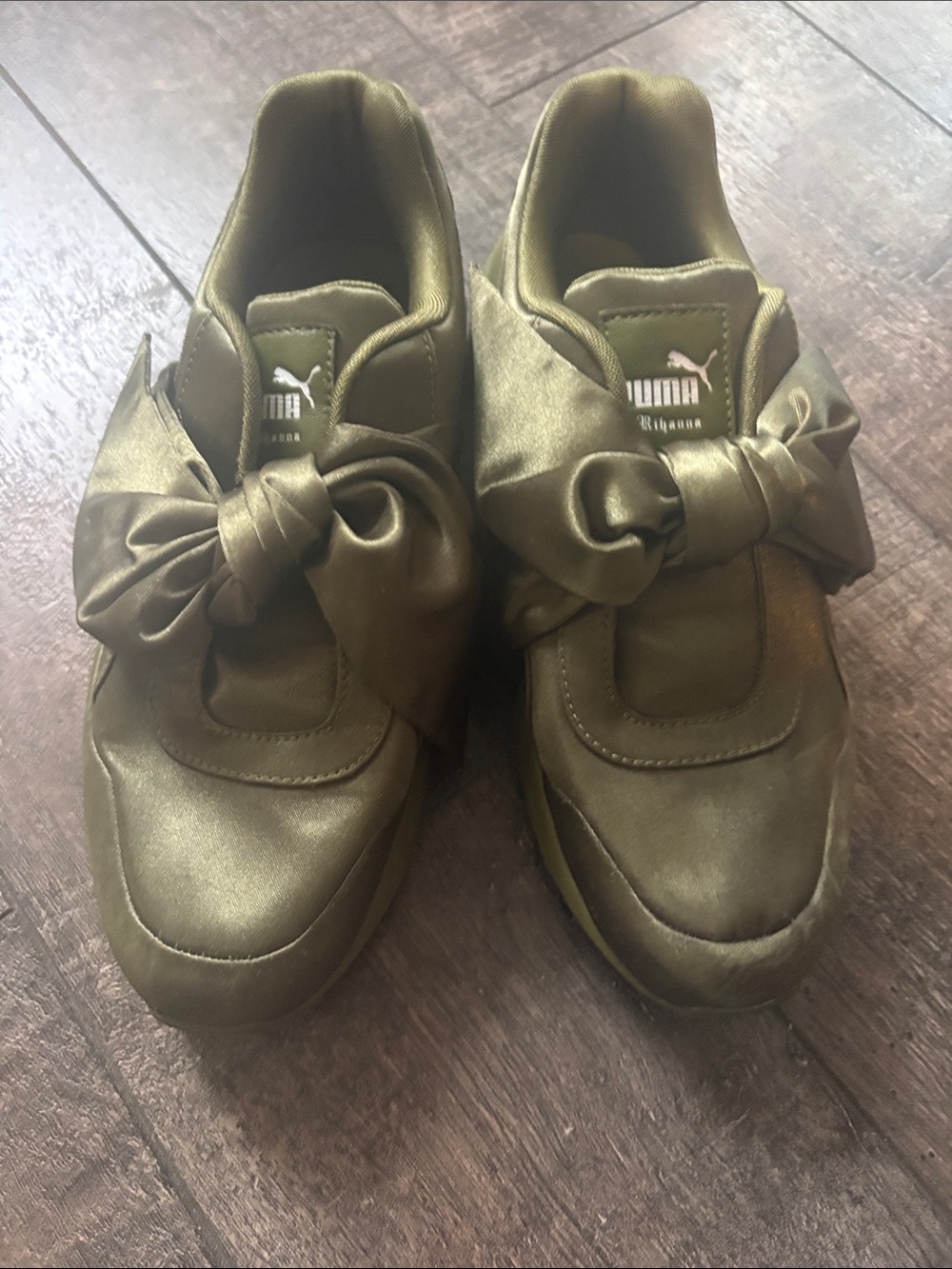 Rihanna-Puma Olive Green Bow Slip-On Sneakers